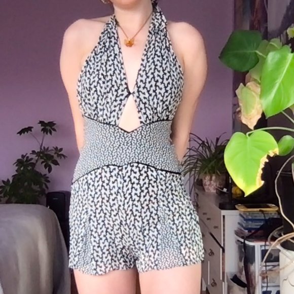 Reiss Mixed Black and White Pattern Halter Romper - Picture 8 of 10